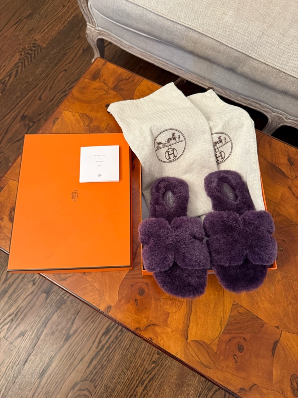 Hermes purple shearling Oran slides size 36 in box - Picture 7 of 9